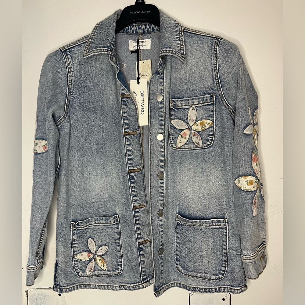 Driftwood X Free People Shabby Chic Floral Embroidered Denim Jacket NWT - Picture 2 of 12